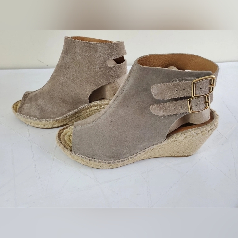 Women's Wedge Sandals Open Toe Bootie Neutral Suede Spadrille Ankle Boho 7.5 - Picture 4 of 11